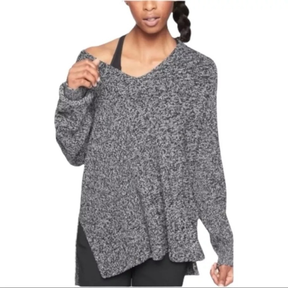 Athleta Switchback Sweater Extra Fine Wool Blend Grey Black Marled Large
